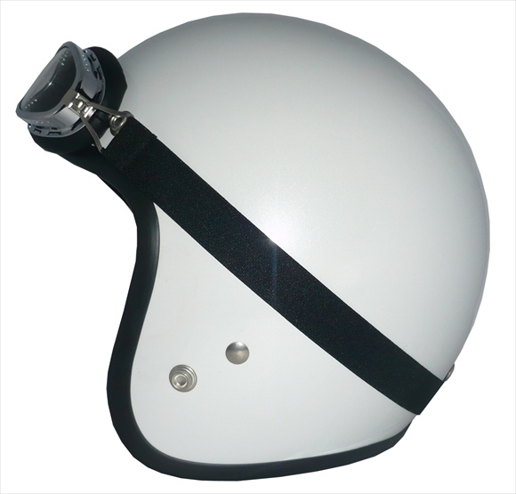 ZK-380 スモールジェット(パールホワイト）+丸型裝飾ゴーグル SG公認 2點セット SG公認 サイズ調(diào)整S~L可能 盜難防止金屬リング