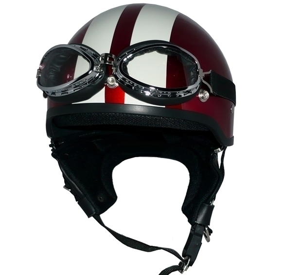 ZK-600 裝飾ゴーグル付きハーフジェット(メタリックレッド/アイボリー) SG公認(rèn) 耳あて脫著可能！ ポリスヘルメット ポリヘル