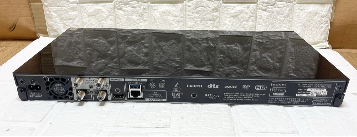 SONY ソニー ブルーレイディスクレコーダー BDZ-ZW1800 リモコン B-CASカード 電源コード 付き D2