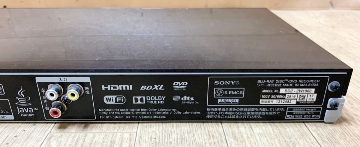 SONY ソニー BDZ-ZW1000 ブルーレイレコーダー 2番組同時(shí)録畫 リモコン B-CASカード アダプター 付き Z35