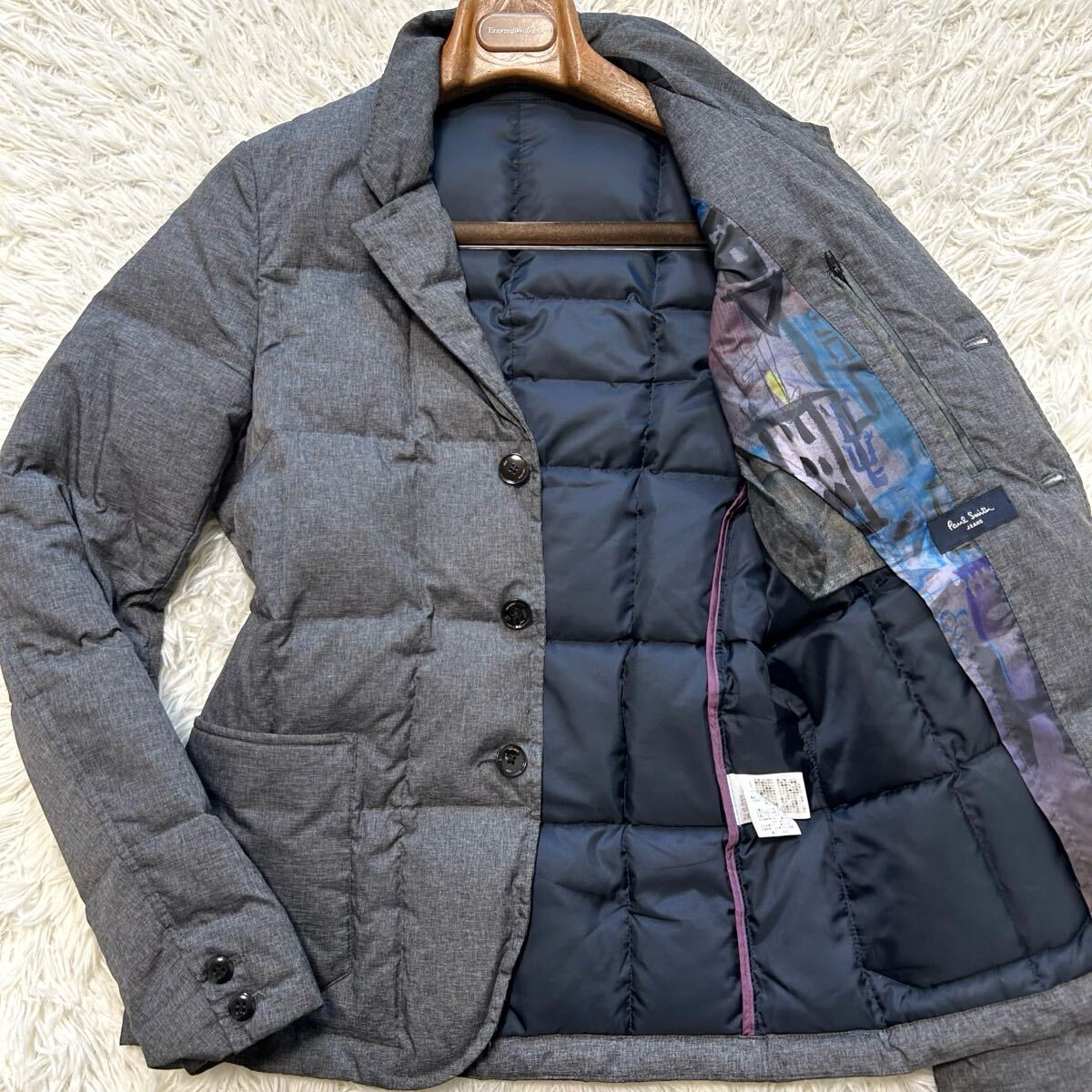 極上ダウン80%!!!ポールスミス【最高級の逸品】Paul Smith jeans ダウンジャケット　テーラードジャケット　キルティング　肉厚　グレー