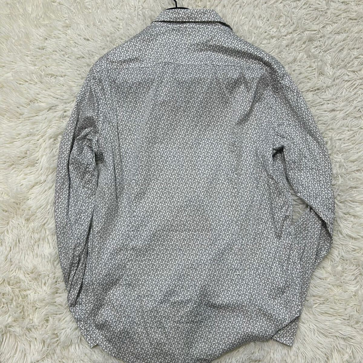 圧巻のロゴ総柄?極美品!!!エンポリオアルマーニ【贅の極】EMPORIO ARMANI 長(zhǎng)袖シャツ　ワイシャツ　総柄　イーグル　ホワイト　L
