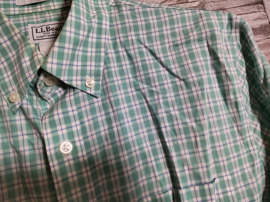 men's J343 L.L.Bean　エルエルビーン チェック柄 長袖 シャツ S グリーン系 ネコポス発送可_画像4