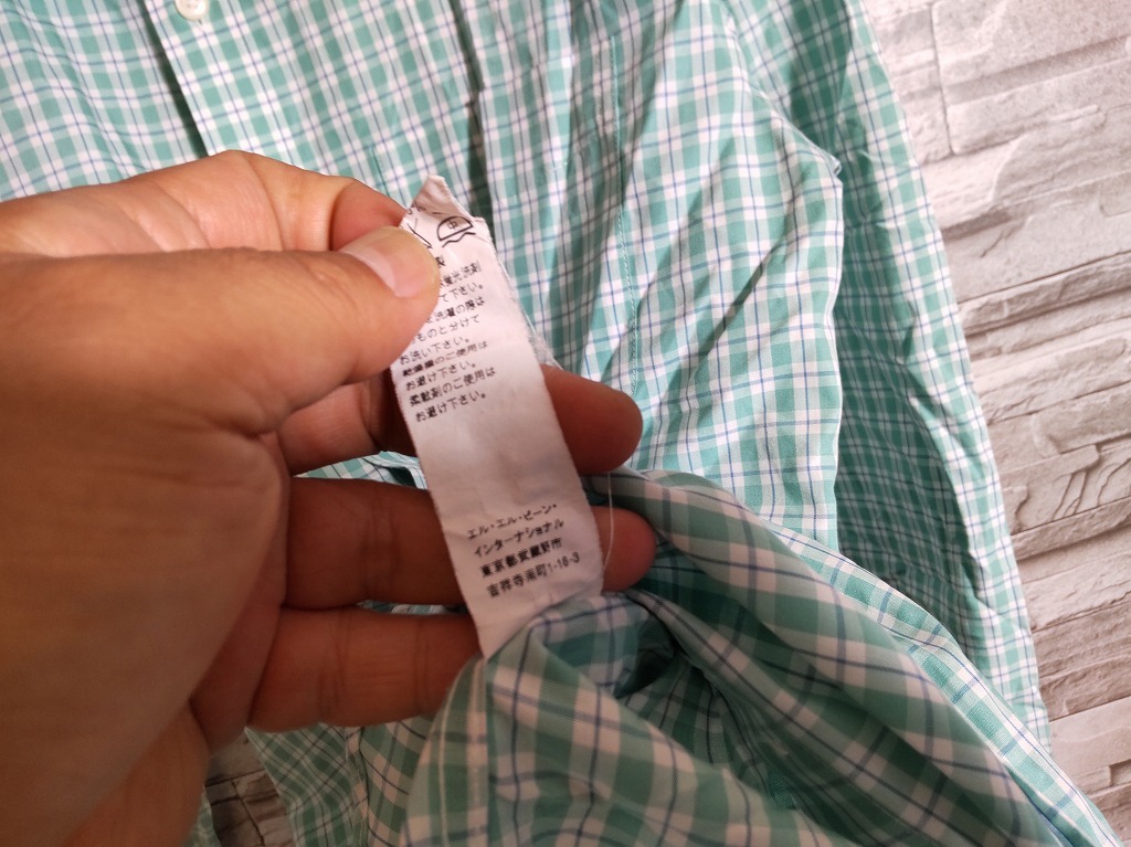 men's J343 L.L.Bean　エルエルビーン チェック柄 長袖 シャツ S グリーン系 ネコポス発送可_画像6