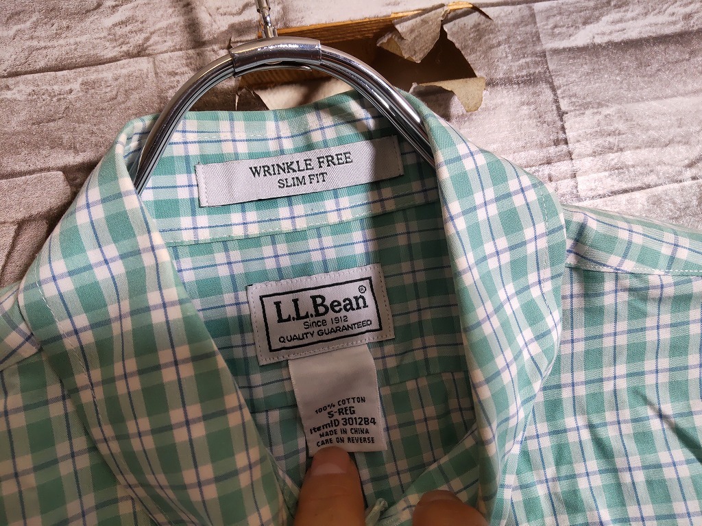 men's J343 L.L.Bean　エルエルビーン チェック柄 長袖 シャツ S グリーン系 ネコポス発送可_画像5