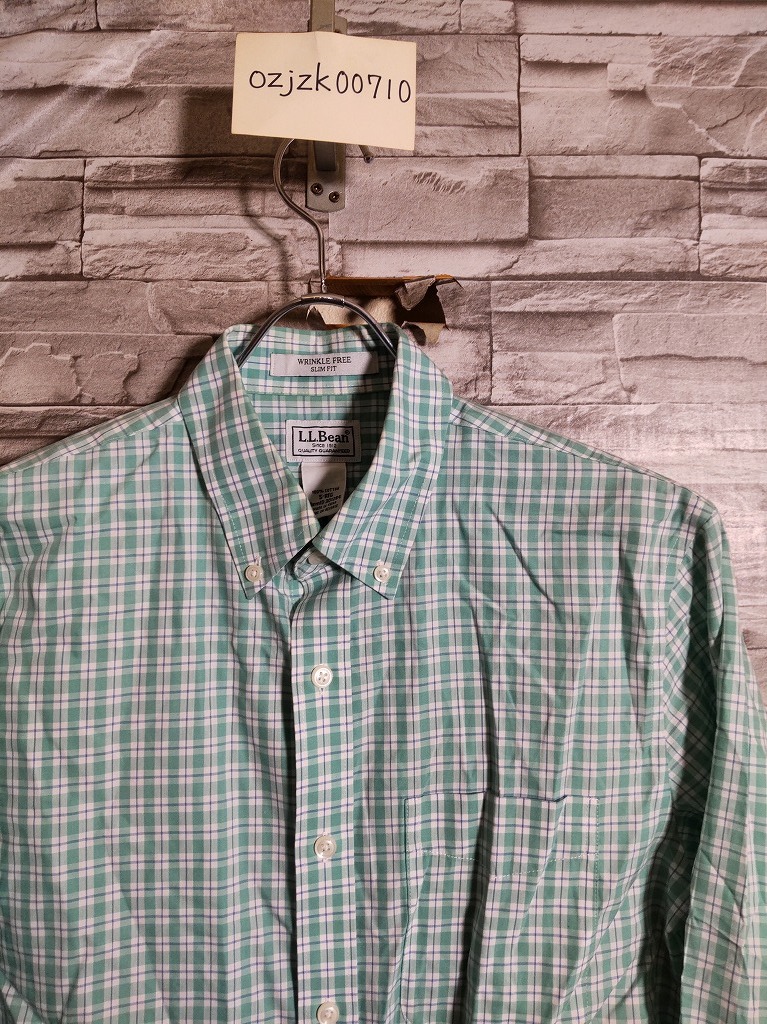 men's J343 L.L.Bean　エルエルビーン チェック柄 長袖 シャツ S グリーン系 ネコポス発送可_画像1