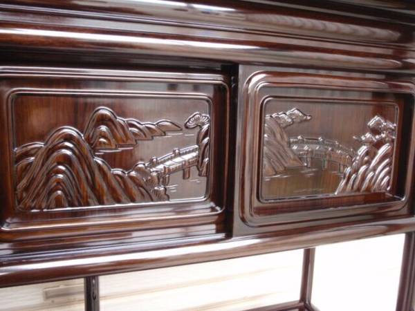 激安処分！新品 93巾 黒檀 無垢 高級飾り棚 違い棚 唐木茶棚 茶箪笥 検花梨 黒檀 高級 和家具 茶棚 茶箪笥 飾り棚 違い棚 花梨 紫檀 唐木