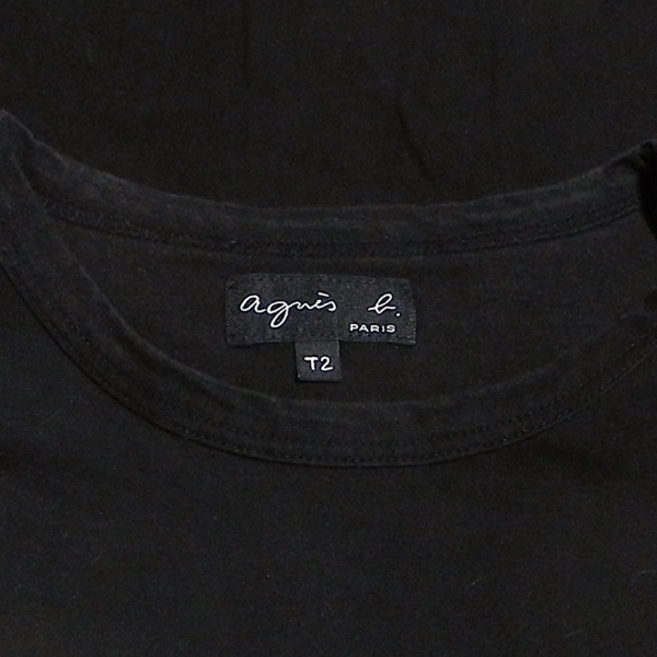agnes b. PARIS アニエスベー パリス スリムフィット ハート イラスト 半袖 Tシャツ カットソー 黒 小さめ T2 S 〜 M サイズ_画像4