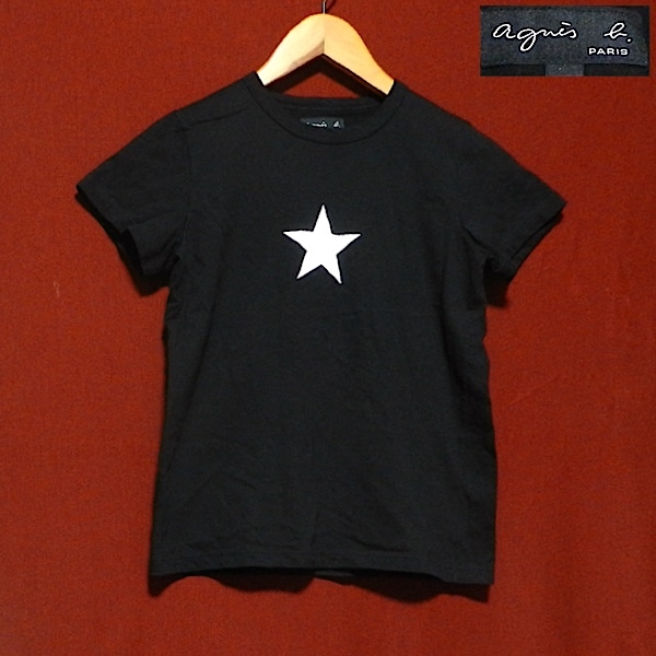 agnes b. PARIS アニエスベー パリス 日本製 スリムフィット 星 ワンスター 半袖 Tシャツ カットソー 黒 小さめ 1 / S 美品_画像1