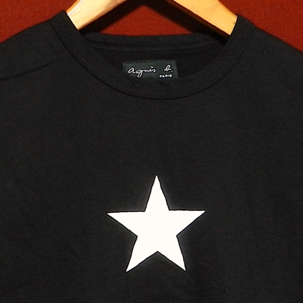 agnes b. PARIS アニエスベー パリス 日本製 スリムフィット 星 ワンスター 半袖 Tシャツ カットソー 黒 小さめ 1 / S 美品_画像3