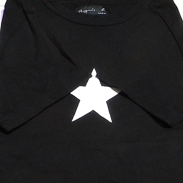 agnes b. PARIS アニエスベー パリス 日本製 スリムフィット 星 ワンスター 半袖 Tシャツ カットソー 黒 小さめ 1 / S 美品_画像6