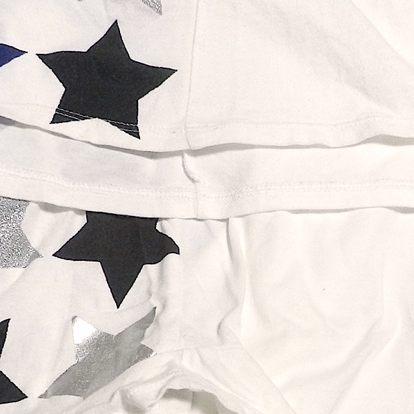 To b. by agnes b. アニエスベー 星 総柄 スター スリムフィット 半袖 Tシャツ カットソー 白 / 紺 / シルバー ラメ フリーサイズ S 〜 M_画像7