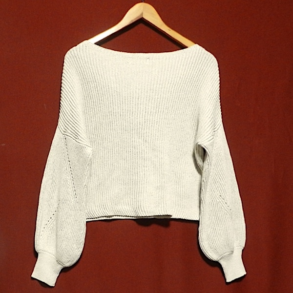 新品 スローブ イエナ 幅広 ゆったり ストライプ バルキーニット コットンニット セーター ベージュ F 大きめ ビッグサイズ L 〜 XL 未使用_画像2