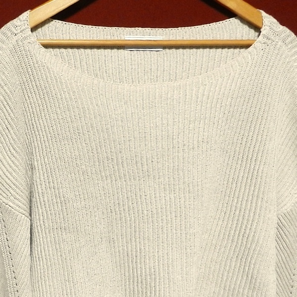 新品 スローブ イエナ 幅広 ゆったり ストライプ バルキーニット コットンニット セーター ベージュ F 大きめ ビッグサイズ L 〜 XL 未使用_画像3