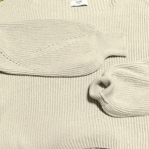 新品 スローブ イエナ 幅広 ゆったり ストライプ バルキーニット コットンニット セーター ベージュ F 大きめ ビッグサイズ L 〜 XL 未使用_画像6