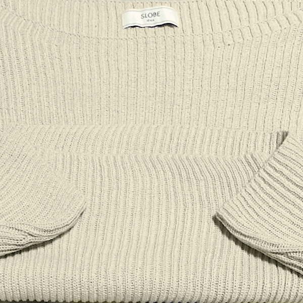 新品 スローブ イエナ 幅広 ゆったり ストライプ バルキーニット コットンニット セーター ベージュ F 大きめ ビッグサイズ L 〜 XL 未使用_画像8