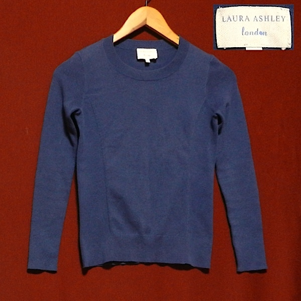 LAURA ASHLEY london ローラアシュレイ スリムフィット 脇 切り返し 薄手スエット ストレッチ 薄手ニット カットソー 紺 レディース 1 / S_画像1