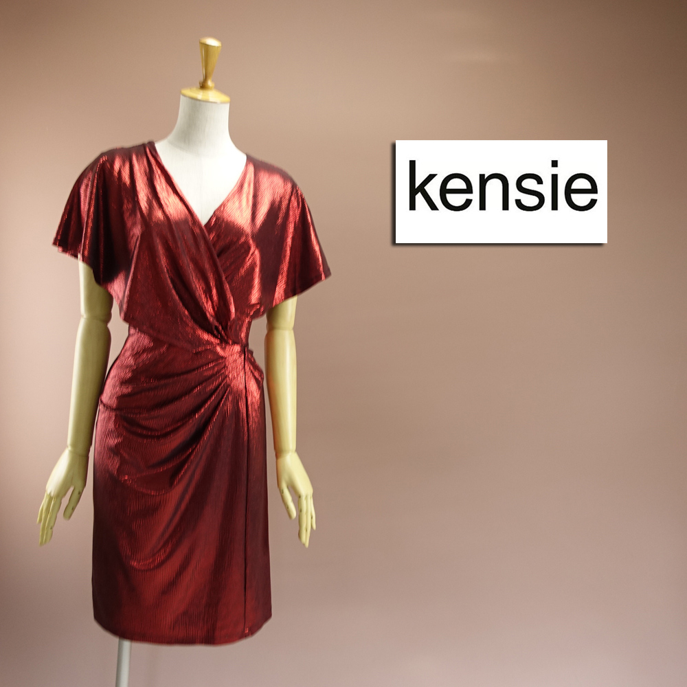 送料230円 新品KESIE ケンジー 4/9号 ボルドー 紅色 赤ワイン色 Vネックワンピース パーティ ドレス 華28R0101_画像1