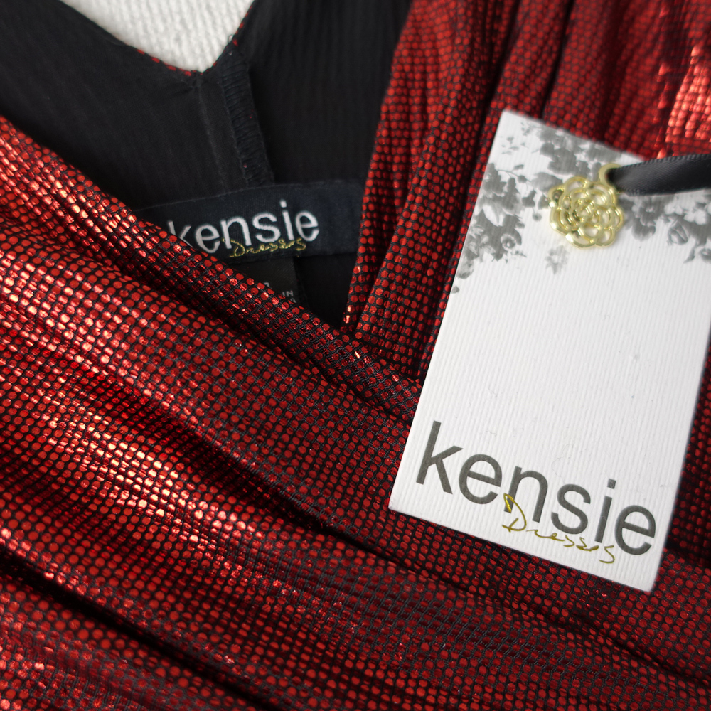 送料230円 新品KESIE ケンジー 4/9号 ボルドー 紅色 赤ワイン色 Vネックワンピース パーティ ドレス 華28R0101_画像9