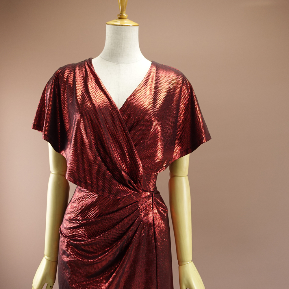 送料230円 新品KESIE ケンジー 6/11号 ボルドー 紅色 赤ワイン色 Vネックワンピース パーティ ドレス 華25R0102_画像6