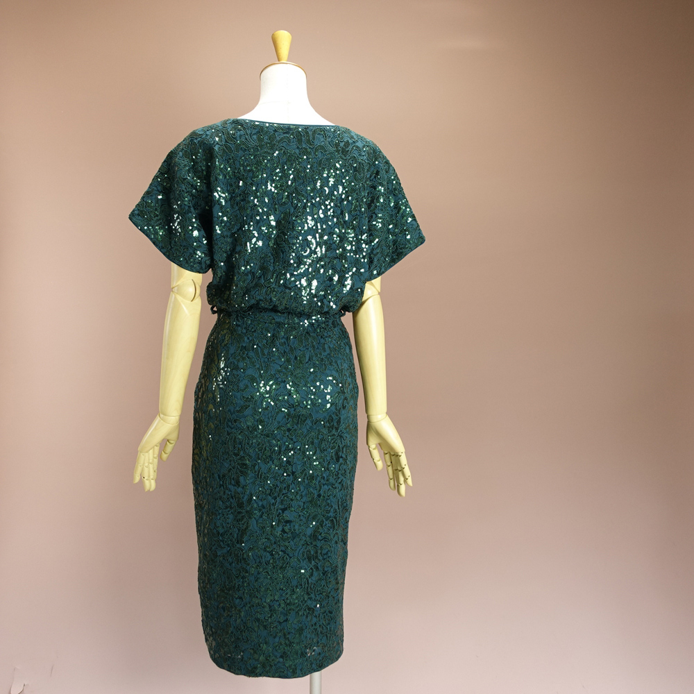 新品KESIE 4/9号 緑 スパンコール 刺繍 レース ワンピース パーティ ドレス 結婚式 音楽会 華28R0104_画像5