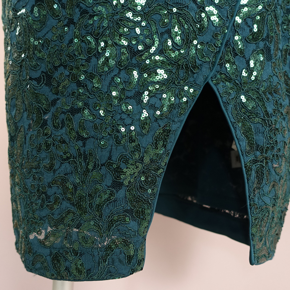 新品KESIE 4/9号 緑 スパンコール 刺繍 レース ワンピース パーティ ドレス 結婚式 音楽会 華28R0104_画像4