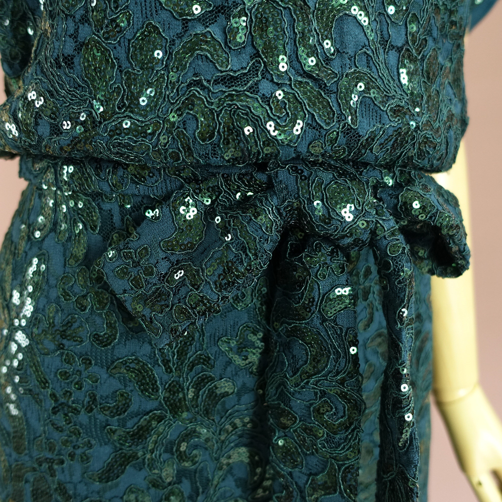 新品KESIE 4/9号 緑 スパンコール 刺繍 レース ワンピース パーティ ドレス 結婚式 音楽会 華28R0104_画像3