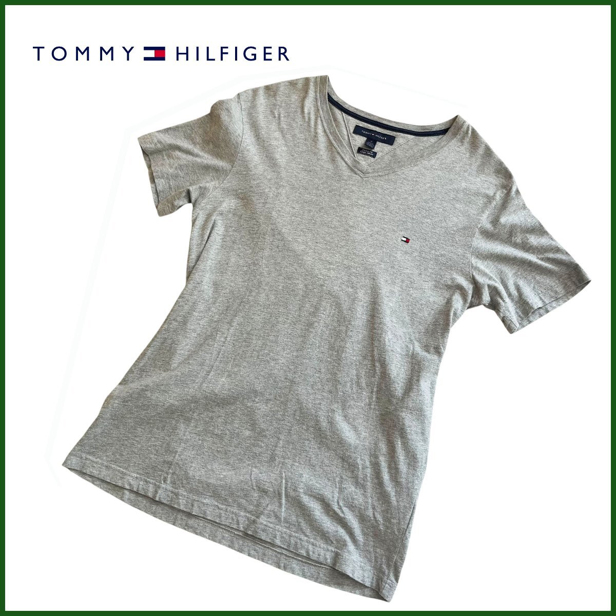 中古●TOMMY HILFIGER/トミーヒルフィガー●コットンTシャツ メンズ グレー Mサイズ ワンポイント ロゴ刺繍 古著 綿100％ 札幌