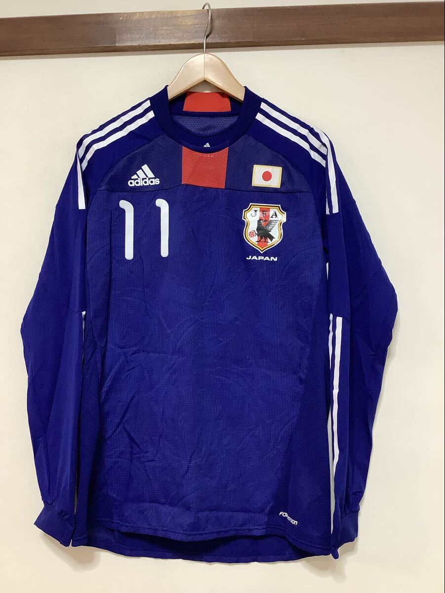 う1772 サッカー日本代表 2010-2011 長袖ユニフォーム adidas アディダス O ホーム 日本制 ロゴプリント サッカーシャツ 革命に導(dǎo)く羽