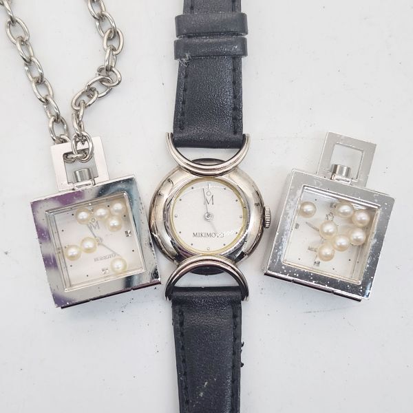 MIKIMOTO ミキモト 時計3本セットまとめ 腕時計 7P ベビーパール シェル文字盤 シルバーカラー QZ クォーツ 腕時計 25-168
