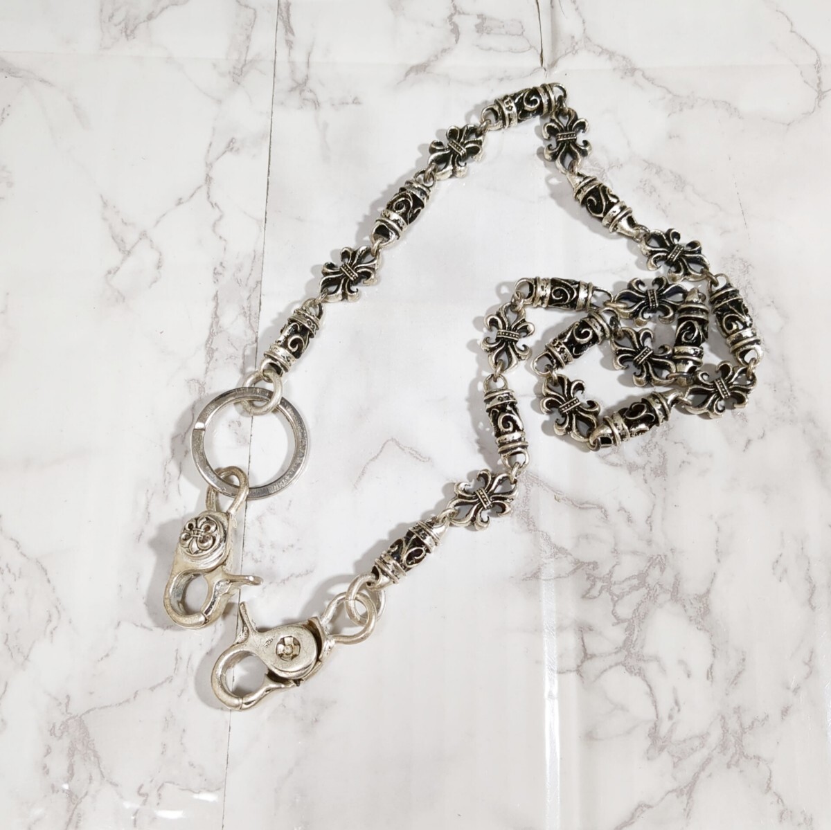 146g silver シルバー 925 刻印 チェーン ウォレットチェーン ヴィンテージ ダブル フック クロス 1円 アクセサリー キー リング 銀制品