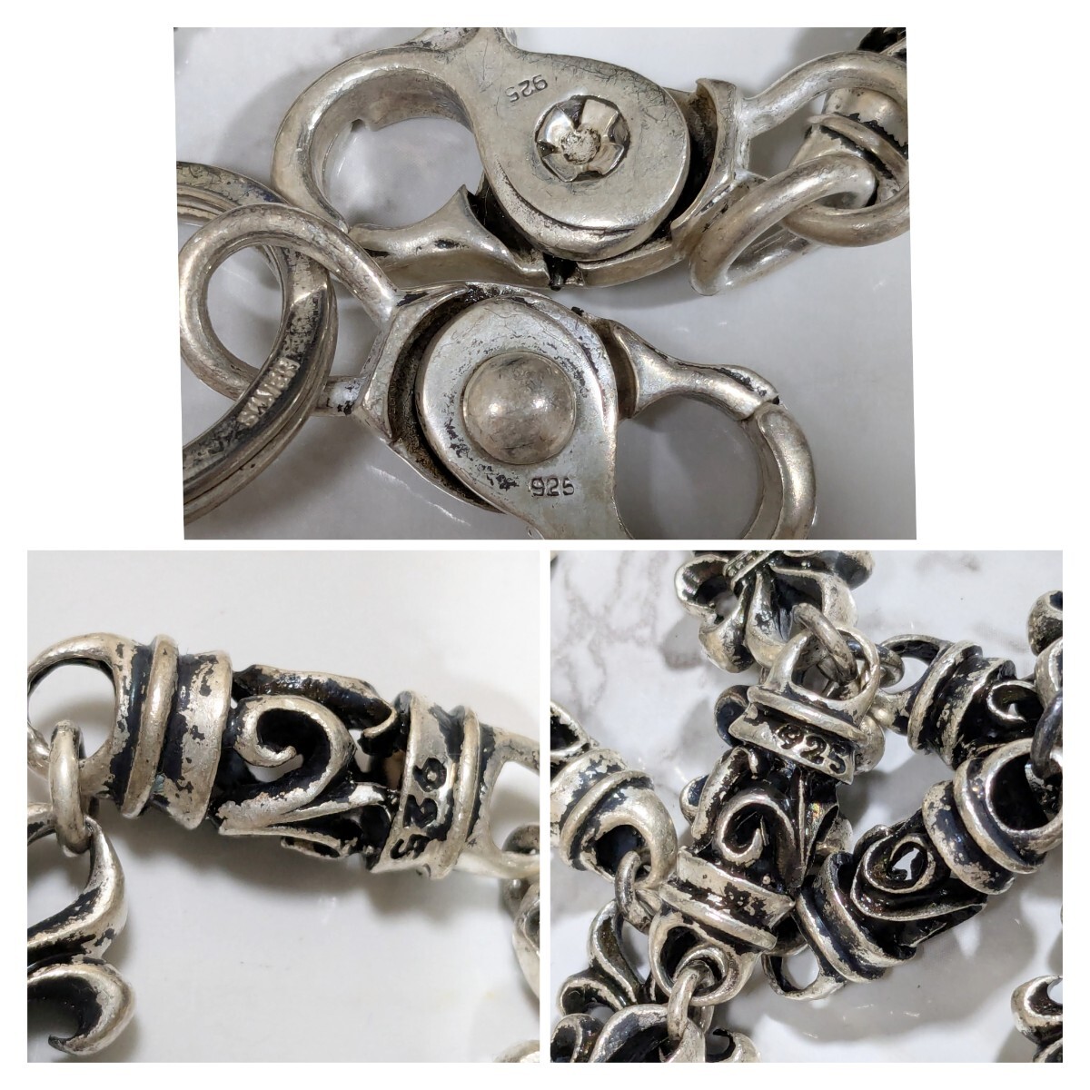 146g silver シルバー 925 刻印 チェーン ウォレットチェーン ヴィンテージ ダブル フック クロス 1円 アクセサリー キー リング 銀制品