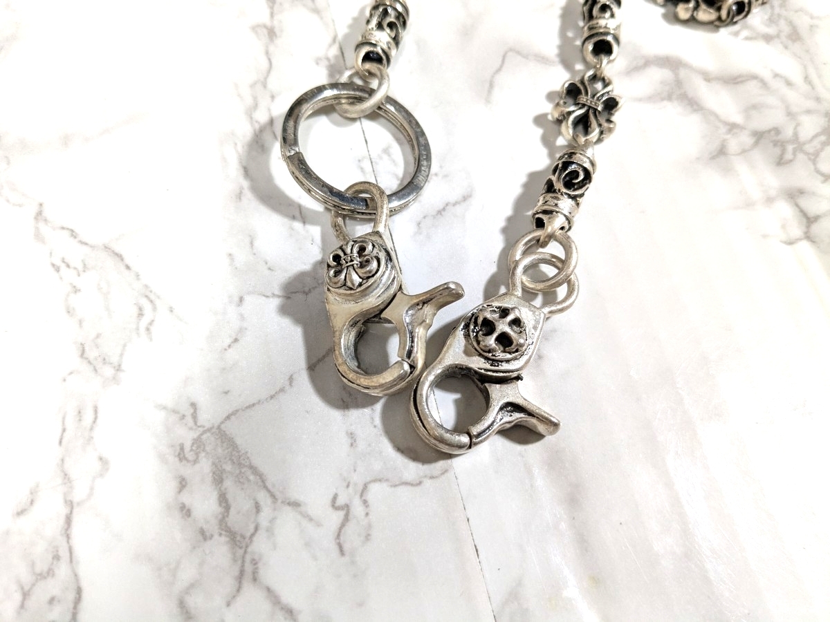 146g silver シルバー 925 刻印 チェーン ウォレットチェーン ヴィンテージ ダブル フック クロス 1円 アクセサリー キー リング 銀制品