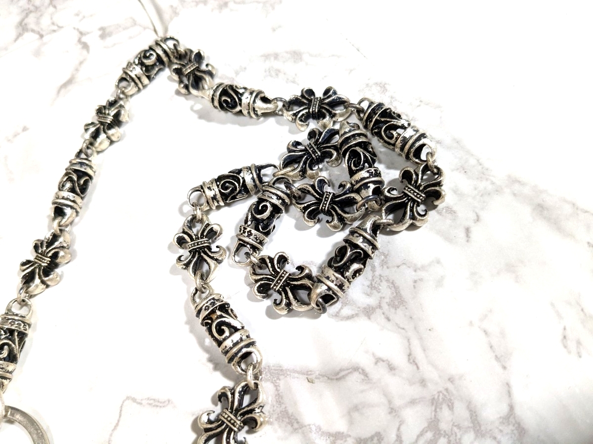 146g silver シルバー 925 刻印 チェーン ウォレットチェーン ヴィンテージ ダブル フック クロス 1円 アクセサリー キー リング 銀制品