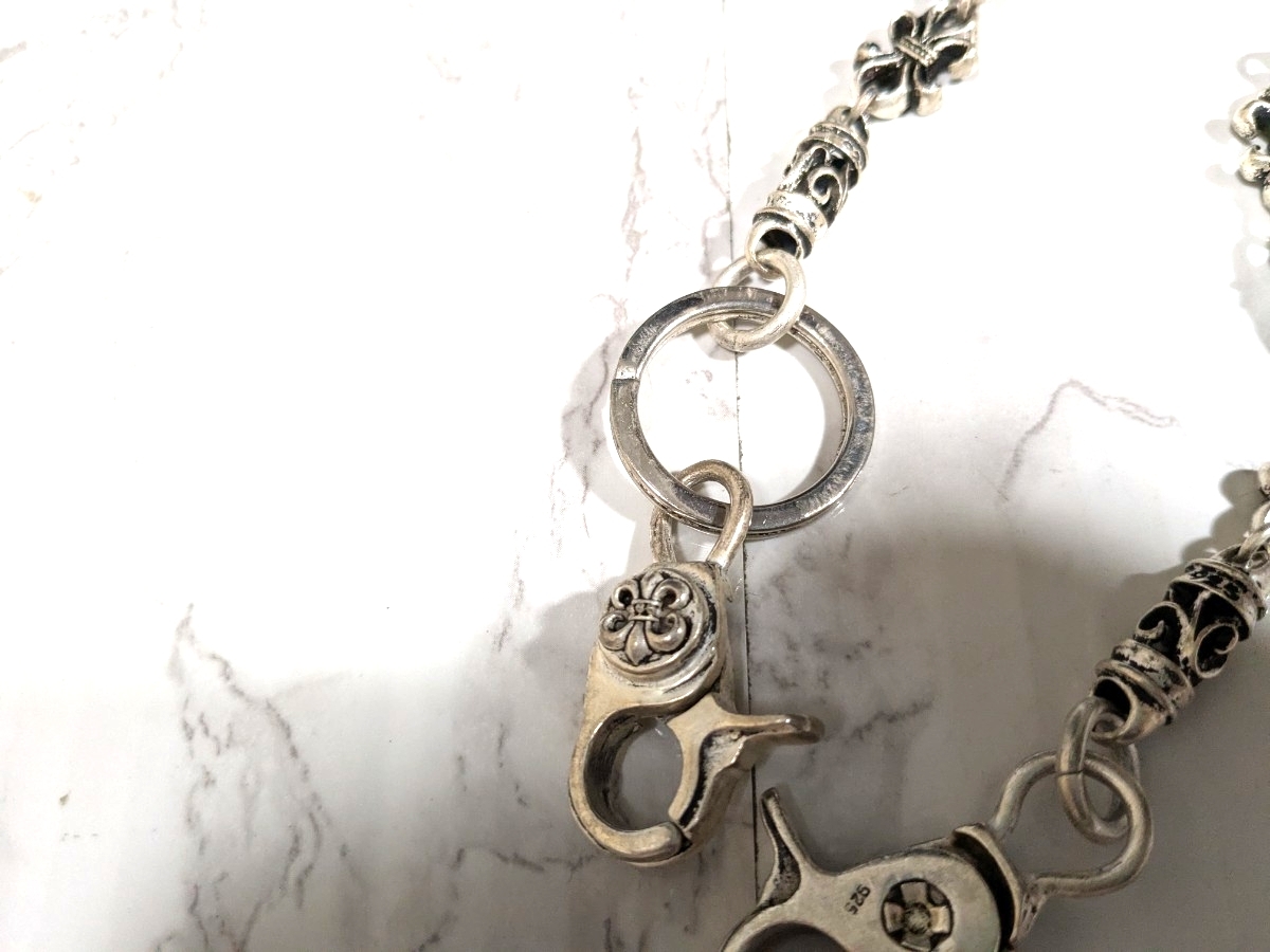 146g silver シルバー 925 刻印 チェーン ウォレットチェーン ヴィンテージ ダブル フック クロス 1円 アクセサリー キー リング 銀制品