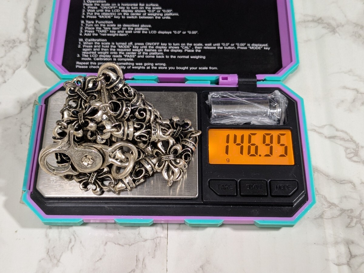 146g silver シルバー 925 刻印 チェーン ウォレットチェーン ヴィンテージ ダブル フック クロス 1円 アクセサリー キー リング 銀制品