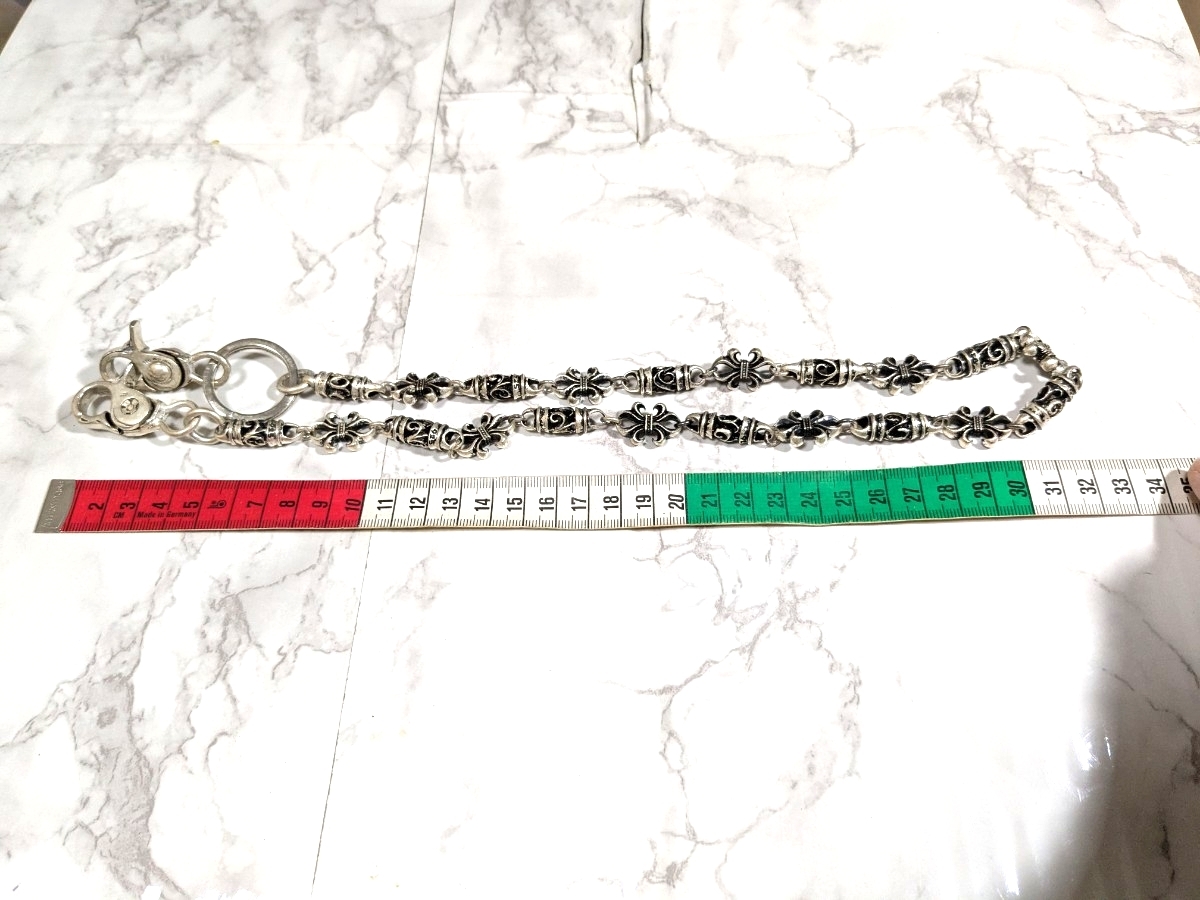 146g silver シルバー 925 刻印 チェーン ウォレットチェーン ヴィンテージ ダブル フック クロス 1円 アクセサリー キー リング 銀制品