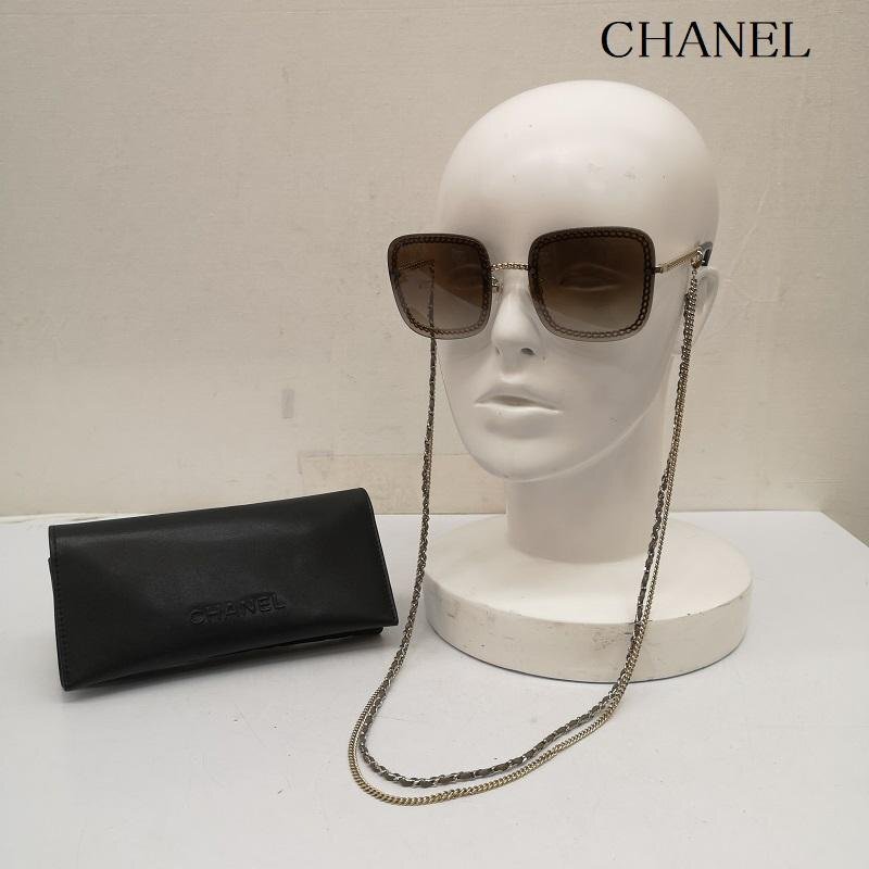 シャネル 4244 c.395/s5 57ロ18 140 スクエア リムレス サングラス 眼鏡 ゴールド 金具 ココマーク チェーン付き -
