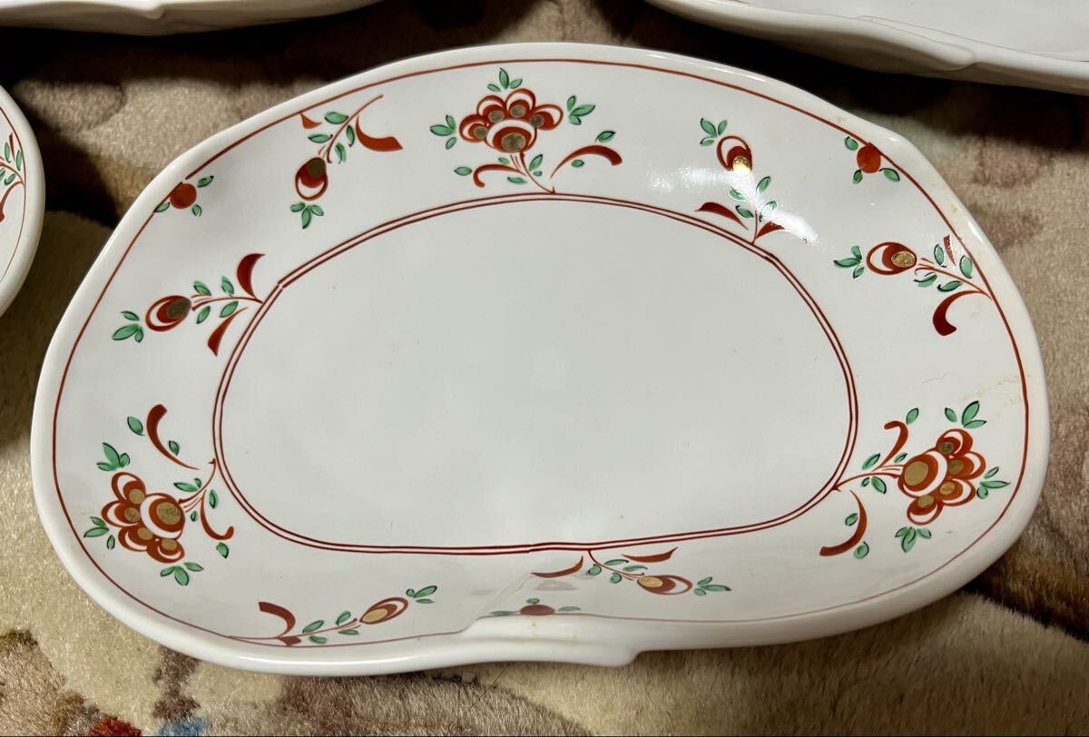 新品　たち吉　京都橘吉　5枚組　絵皿　赤絵花文　木箱入　オーバル　金縁　赤花　ギフト_画像6