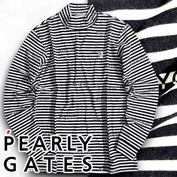 PEARLY GATES パーリーゲイツ 定価1.8万 日本製 起毛ベア天 ボーダー モックネック 長袖シャツ ゴルフウェア 2266105 122 6▲021▼50910w11_画像1