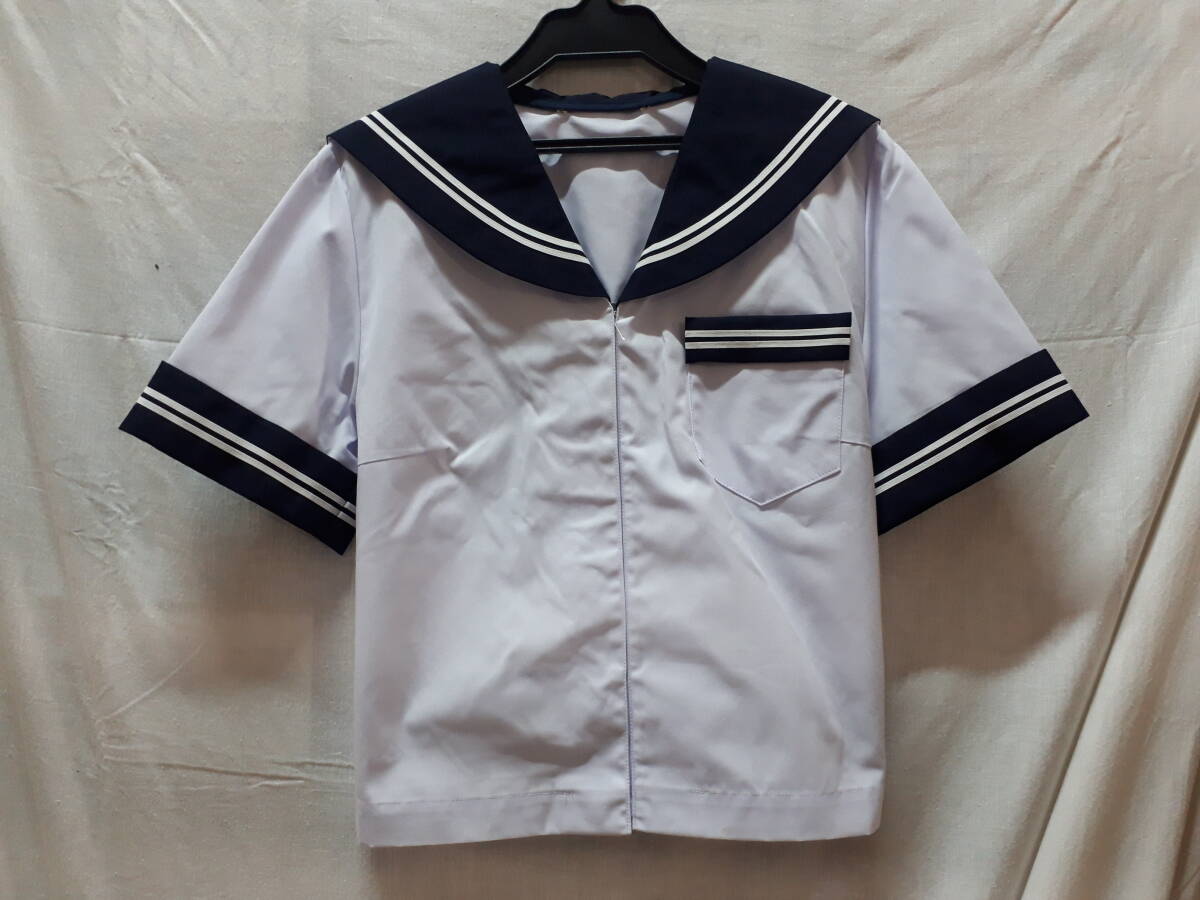 ■S928※送料無料※制服 上着 セーラー服 夏用 半袖 ホワイトライン 2本線 サイズ 10 中学/高校 学生服 コスプレ 未使用品
