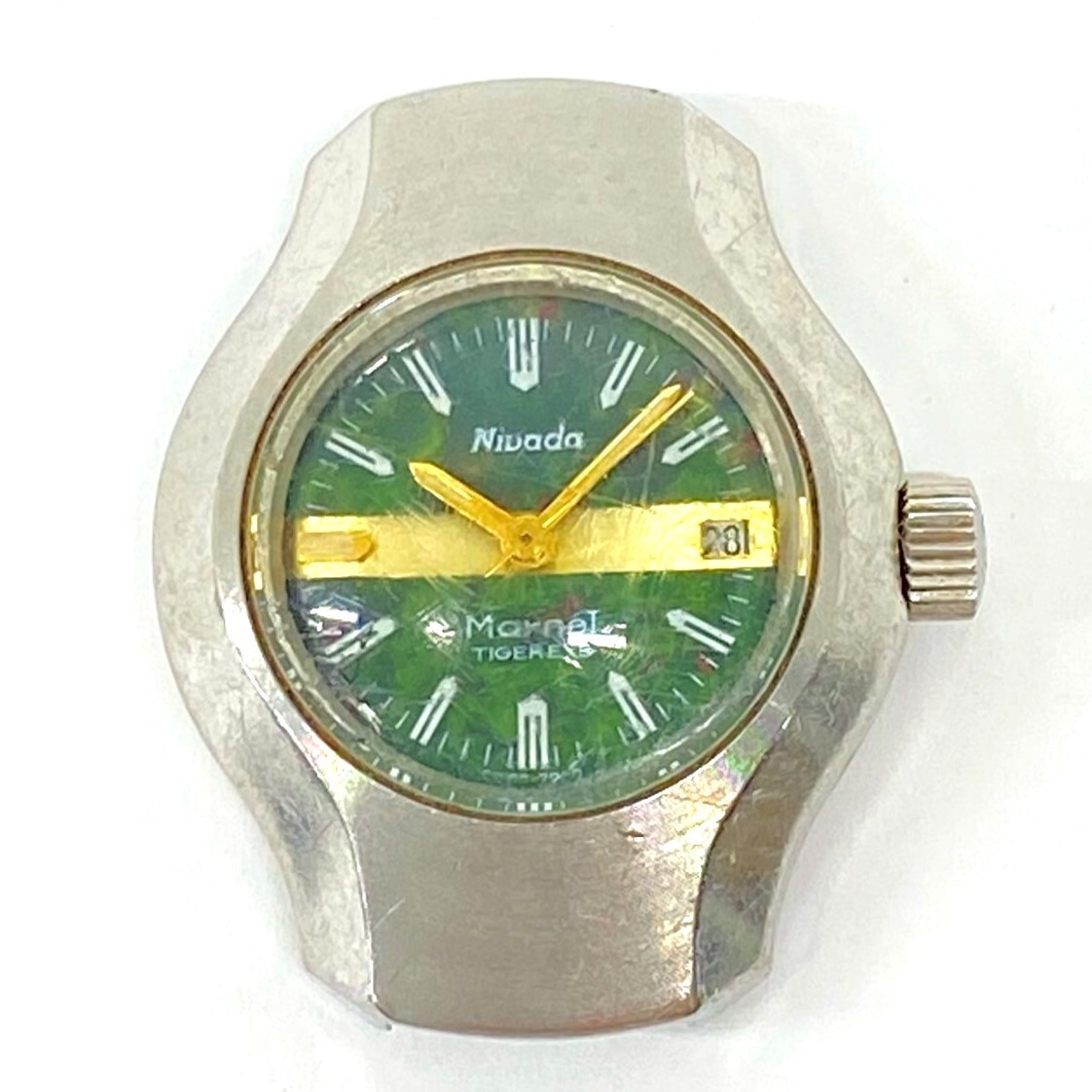 ♪ha4127-10 815 Nibada ニバダ Marcel マルセル TIGER EYE タイガーアイ 15102 緑×金文字盤 自動巻 デイト レディース 腕時計 稼働