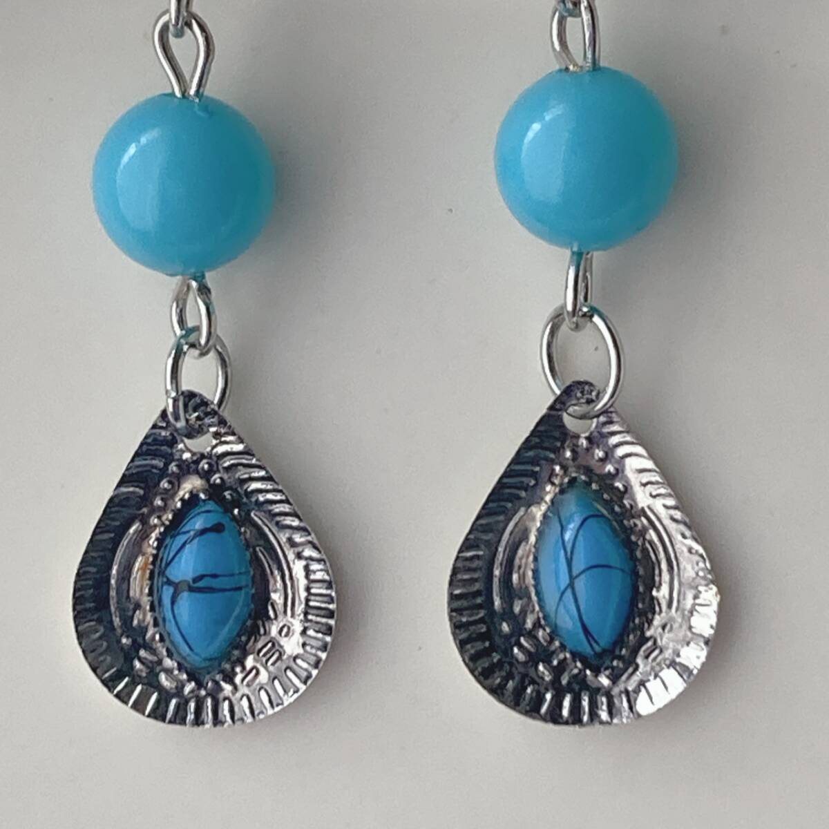 ピアス　シルバートーン　ターコイズ　ゆらゆら　美品☆vintage jewelry accessories　F0142_画像3