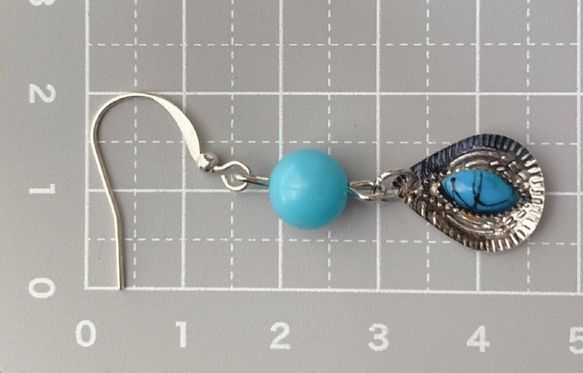 ピアス　シルバートーン　ターコイズ　ゆらゆら　美品☆vintage jewelry accessories　F0142_画像4