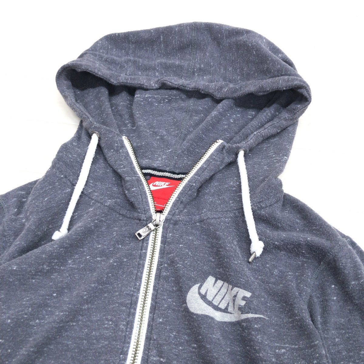 NIKE ナイキ コットン ジップアップ パーカー S グレー系 羽織り ジャケット 薄手 トレーニング スポーツ レディース 婦人_画像6