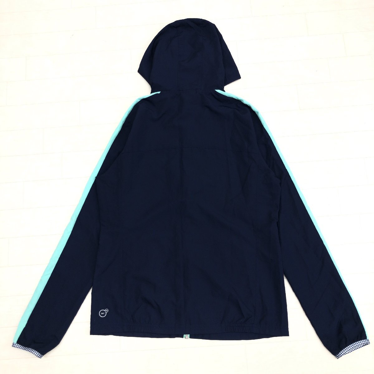 美品 PUMA プーマ DRYCELL ロゴ刺繍 フーデット ウーブン ジャケット L 濃紺 ネイビー ジャージ パーカー フーディ ブルゾン レディース_画像2