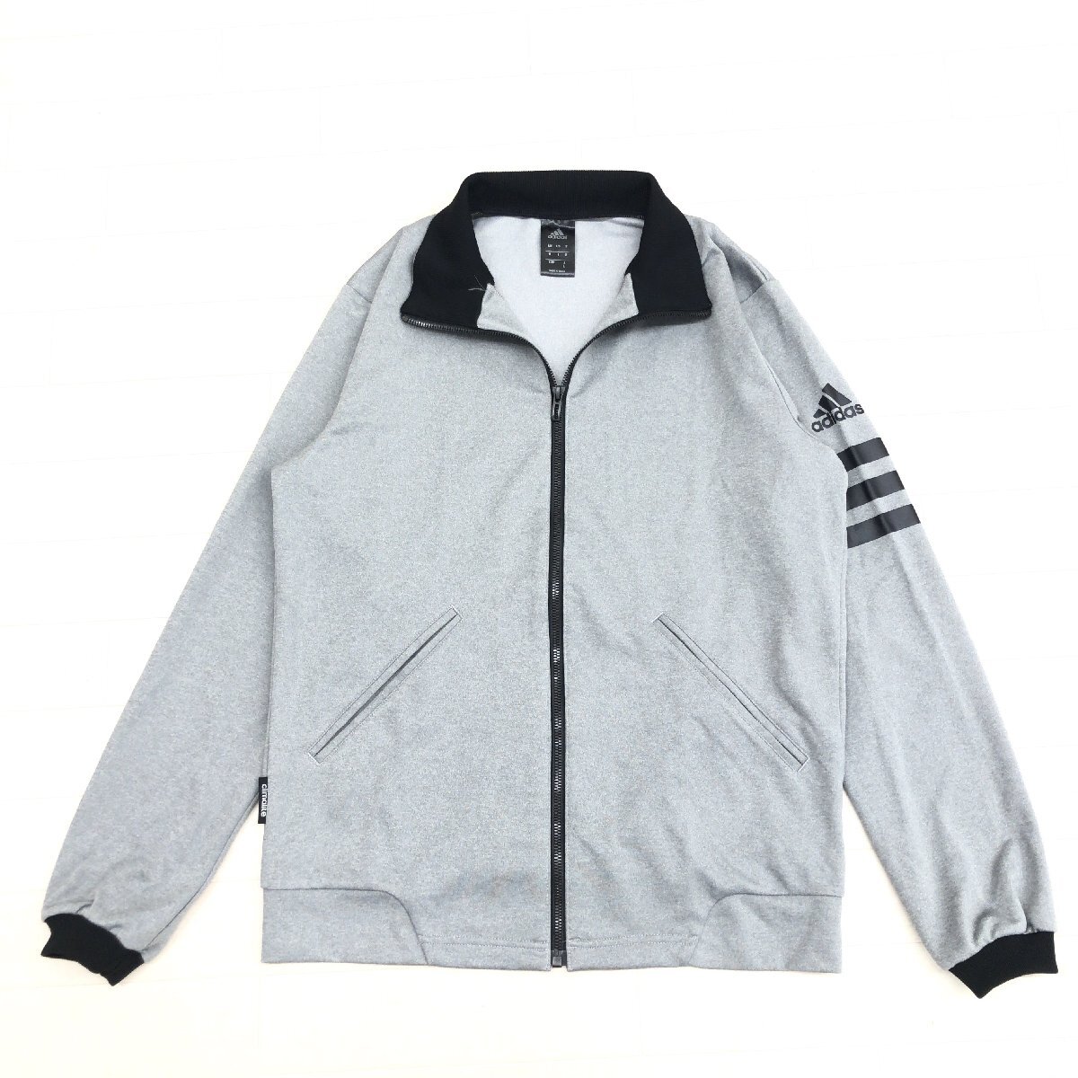 ●美品 adidas アディダス climalite ロゴプリント ジャージ トレーニングジャケット L グレー トラックジャケット スポーツウェア メンズ_画像1