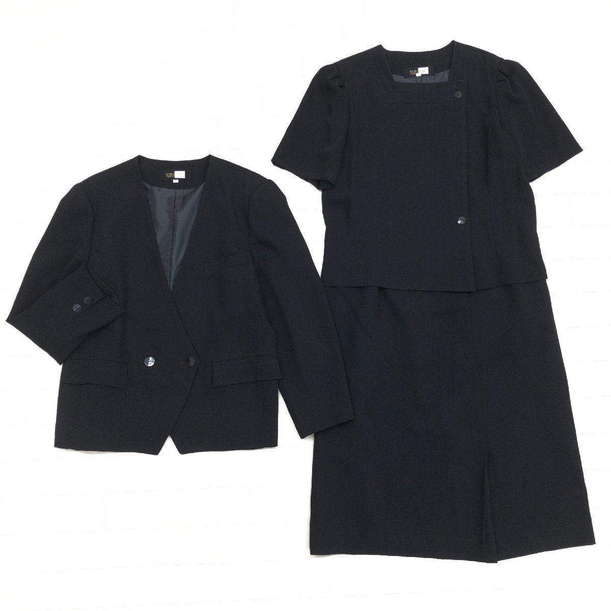 ●SOIR BENIR ソワールベニール 東京ソワール ワンピース アンサンブル フォーマルスーツ 15(2XL) 黒 喪服 禮服 ゆったり 大きい 3L 婦人