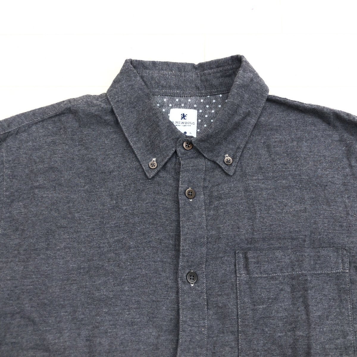 R.NEWBOLD アールニューボールド ポールスミス ステッチ コットン B.D. ネルシャツ L ダークグレー 長(zhǎng)袖 カジュアル Paul Smith メンズ