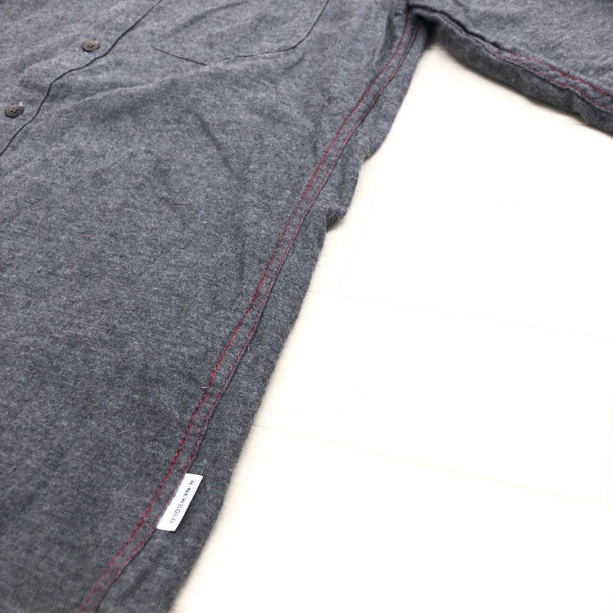 R.NEWBOLD アールニューボールド ポールスミス ステッチ コットン B.D. ネルシャツ L ダークグレー 長(zhǎng)袖 カジュアル Paul Smith メンズ